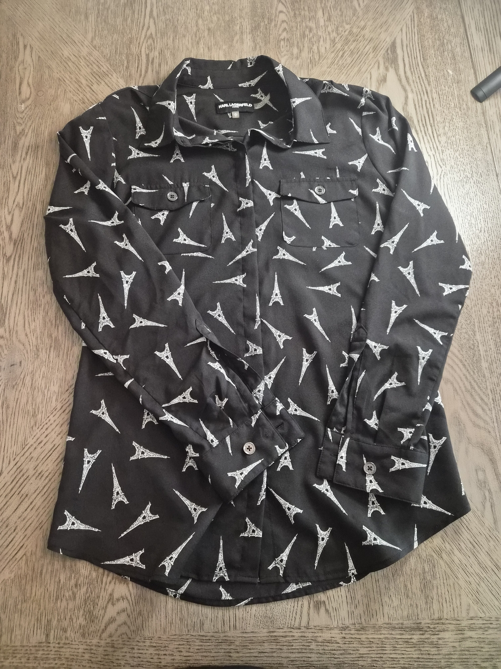 Karl Lagerfeld Black Shirt with White Eiffel Tower Print